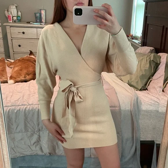 Fashion Nova | Dresses | Nwt Fashion Nova Cream Wrap Sweater Dress |  Poshmark